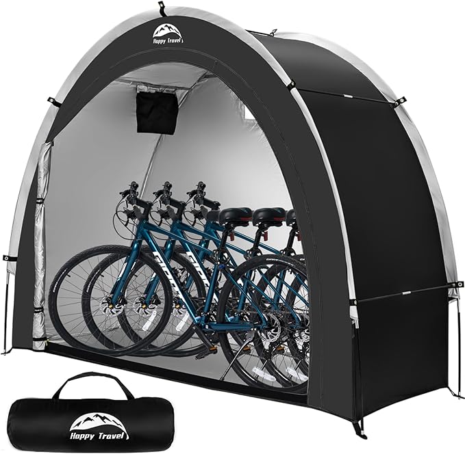 Happy Travel Bike Storage Shed Tent, Outdoor Portable Bicycle Storage Sheds with 210D Oxford Fabric PU4000 Waterproof for 2/3/4/6/8 Bikes