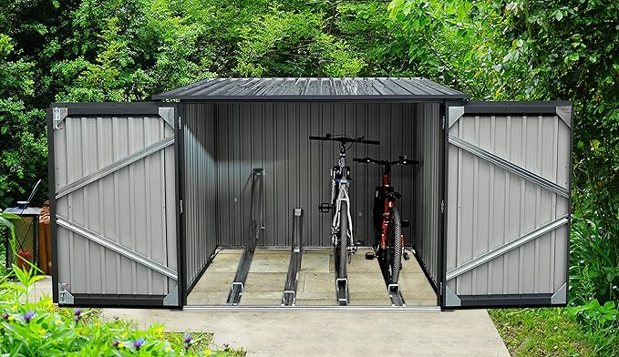 Hanover Bicycle Outdoor Steel Storage Shed with Slope Roof and Twist Lock and Key