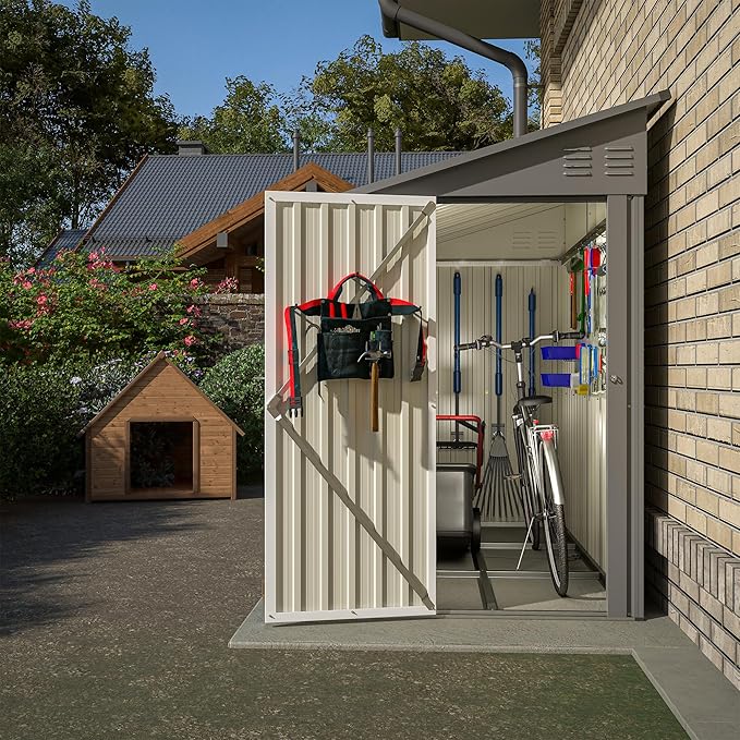 8x4 Ft Metal Outdoor Storage Shed, Lean to Storage Shed